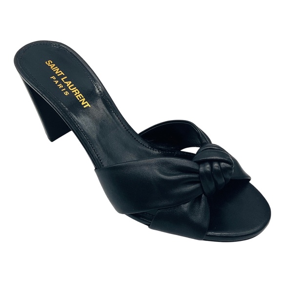 SAINT LAURENT BLACK BIANCA HEELED MULE SLIDE SANDALS